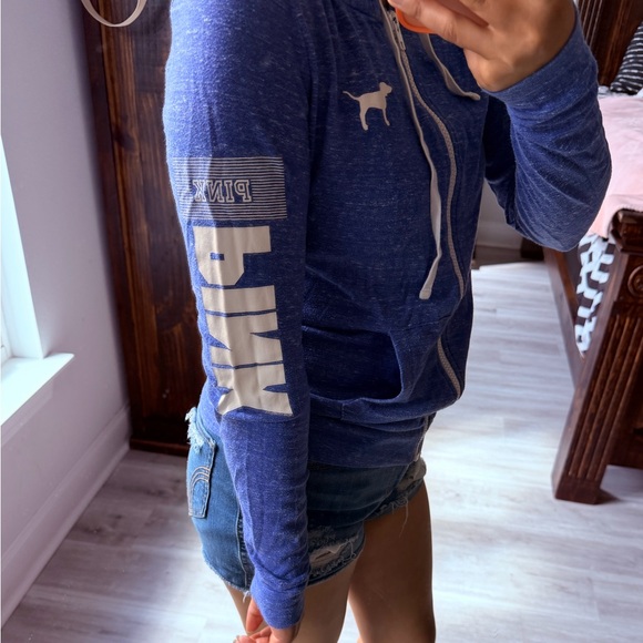 PINK Victoria's Secret Blue Hoodie with White Drawstrings - Picture 2 of 6